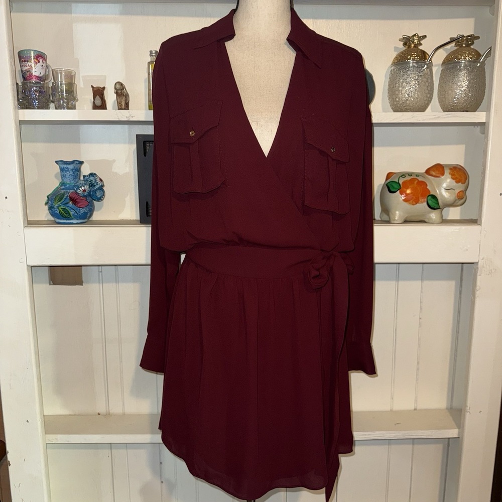 Ramy Brook Large NEW $130 Maroon Mini Wrap‎ Summer Dress